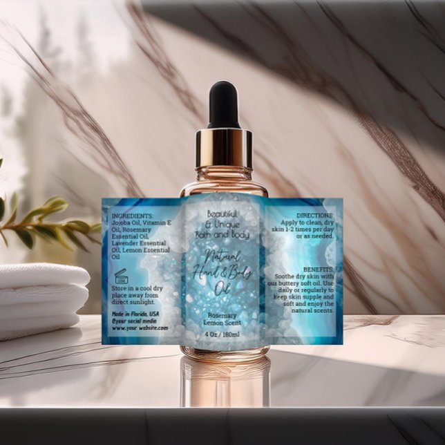 Blue Crystal Flaska etikett 4oz Oil Dropper Produc (blue crystal custom product label for 4 ounce bottle)