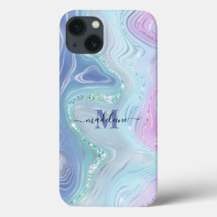 Blue Crystal Marble Iridescent Agate Fodral-Mate i