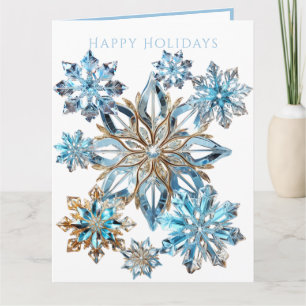 Blue Crystal och Guld Snöflingor Kort