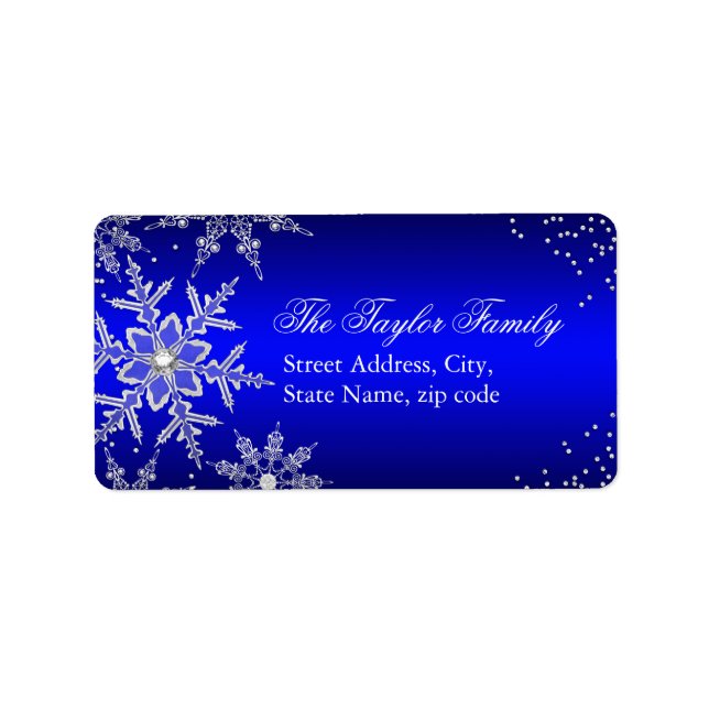 Blue Crystal Snowflake-Adressetiketter Adressetikett (Framsidan)