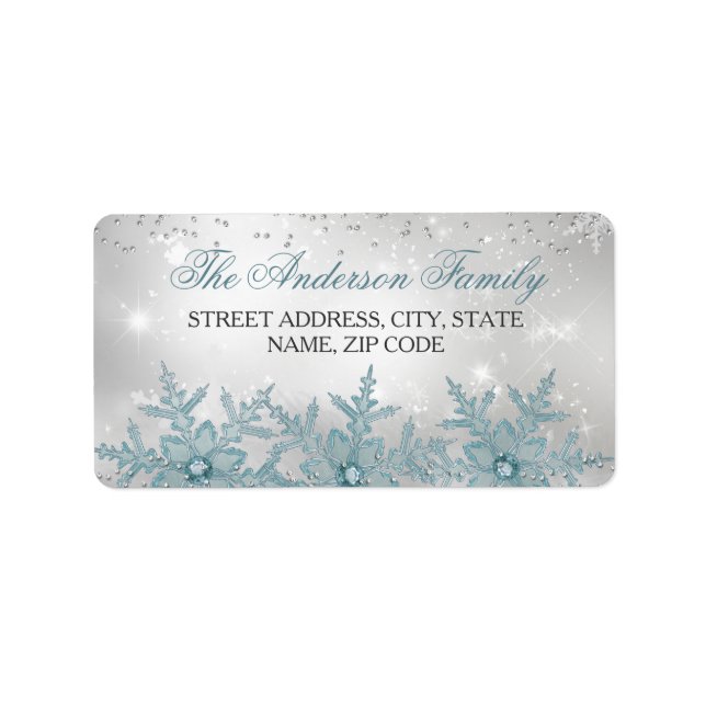 Blue Crystal Snowflake-Adressetiketter Adressetikett (Framsidan)