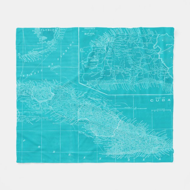 Blue Cuba Karta Fleecefilt (Framsidan (Horisontell))