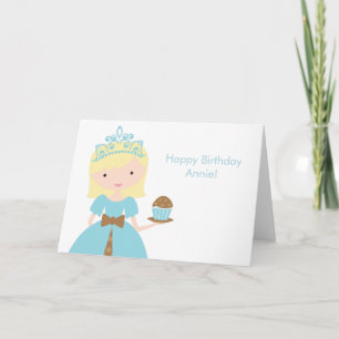 Blue Cupkaka Princess Birthday Kort
