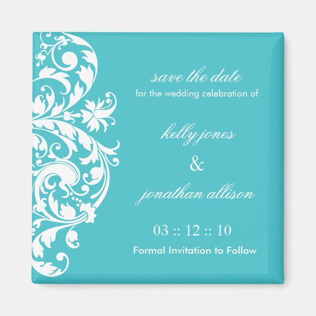 Blue Curacao Save Date Bröllop Magnet (Framsidan)