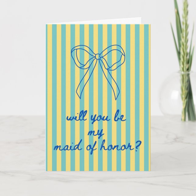 Blue Cursive + Aqua & Yellow Maid of Honor Kort (Framsida)