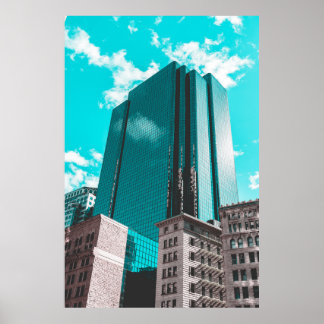 BLUE CURTAIN WALL BYGGNAD UNDER TEAL HIMLAR POSTER