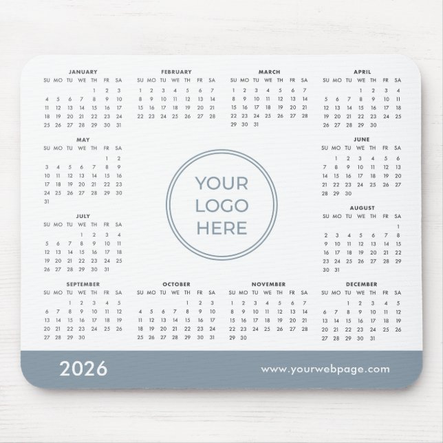 Blue Custom 2026 Calendar Business Logo Mouse Pad Musmatta (Framsidan)