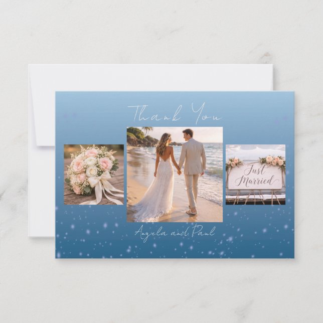 Blue Custom Photo Wedding Thank You Card Flat Tack Kort (Framsida)