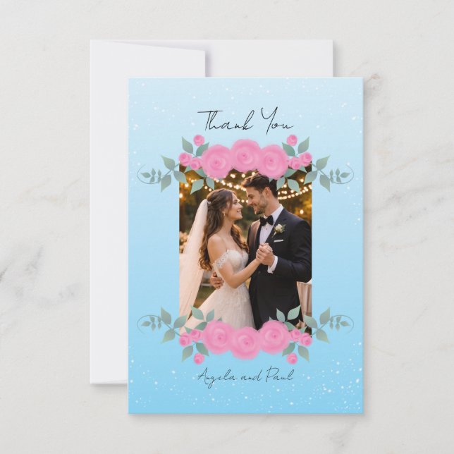 Blue Custom Photo Wedding Thank You Card Flat Tack Kort (Framsida)