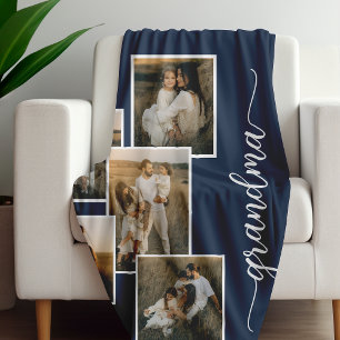 Blue Customized Grandma Grandkid 5 Photo Collage Fleecefilt