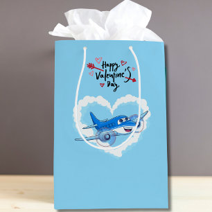 Blue Cute Airplan & Clouds, Kids Valentindag