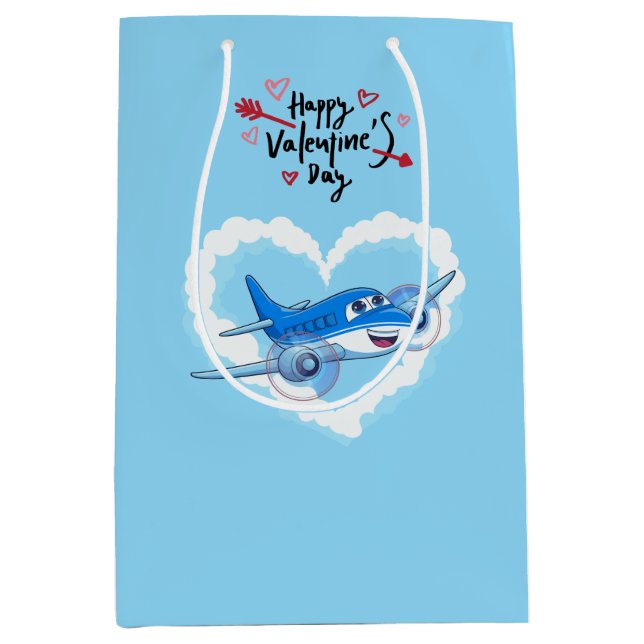 Blue Cute Airplan & Clouds, Kids Valentindag (Framsidan)