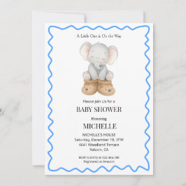 Blue Cute Baby Elephant Baby Shower Invitation Inbjudningar