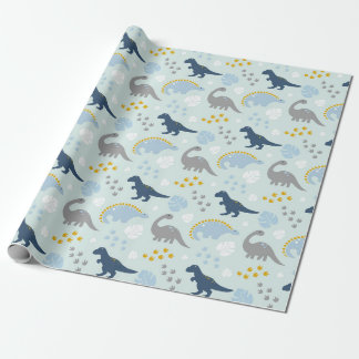 Blue Cute Dinosaur Baby Shower Mönster Presentpapper
