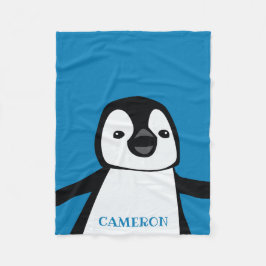 Blue Cute Funny Penguin Nursery Black and white Fleecefilt