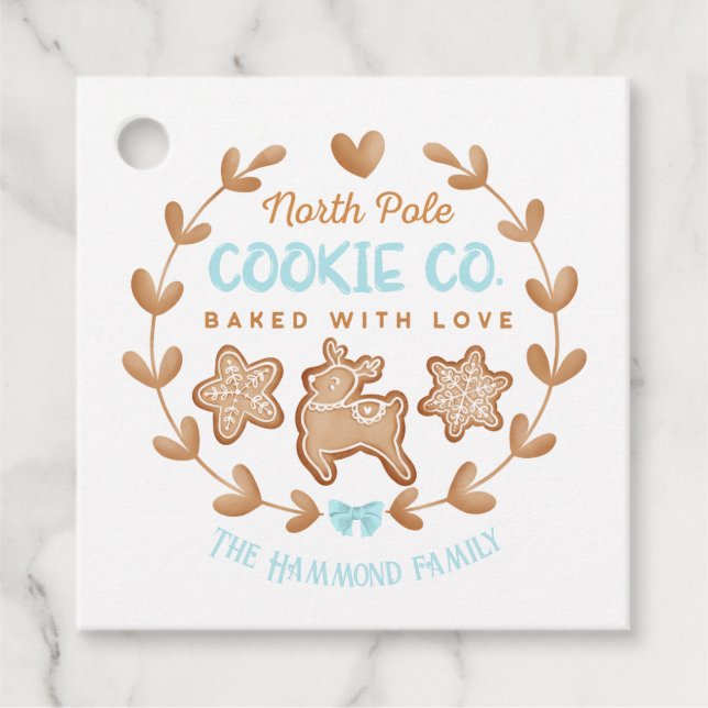 Blue Cute Gingertea jul Cookies Exchange Gåvor Etiketter (Framsida)