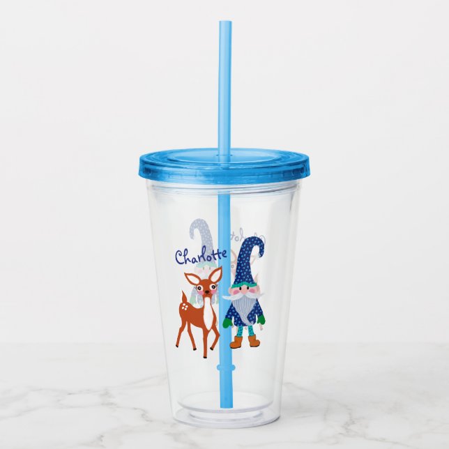 Blue Cute Hjort Personlig Gnome jul Take Away Mugg (Framsida)
