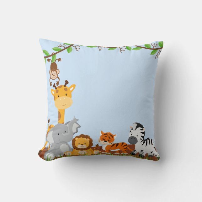 Blue Cute Jungle Baby djur Pillow Kudde (Framsida)