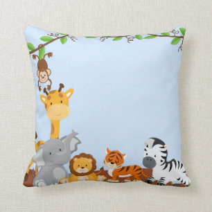 Blue Cute Jungle Baby djur Pillow Kudde