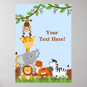 Blue Cute Jungle Baby djur Poster