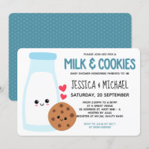 Blue Cute Kawaii Mjölk och Cookies Baby Shower