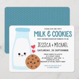 Blue Cute Kawaii Mjölk och Cookies Baby Shower Inbjudningar