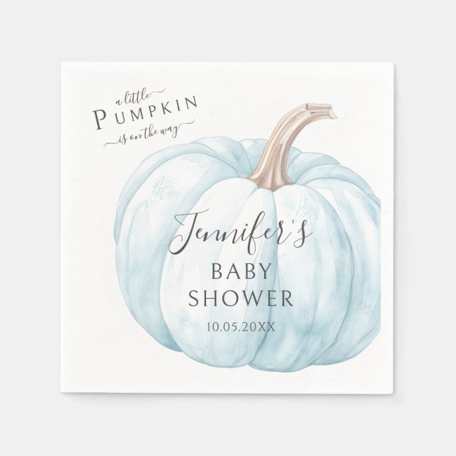 Blue Cute Little Pumpkin Autumn Pojke Shower Pappersservett (Framsidan)