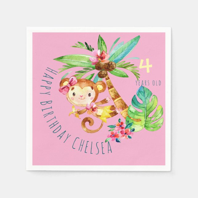 Blue Cute Monkey Personalized Happy Birthday Pappersservett (Framsidan)