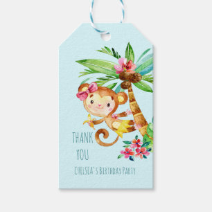 Blue Cute Monkey Personlig Grattis på födelsedagen Presentetikett