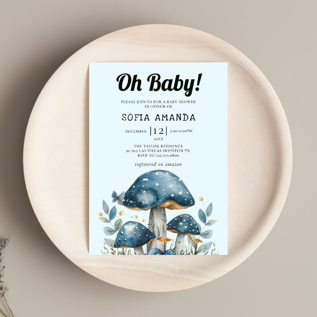 Blue Cute Mushroom Baby Shower Inbjudningar (Skapare uppladdad)
