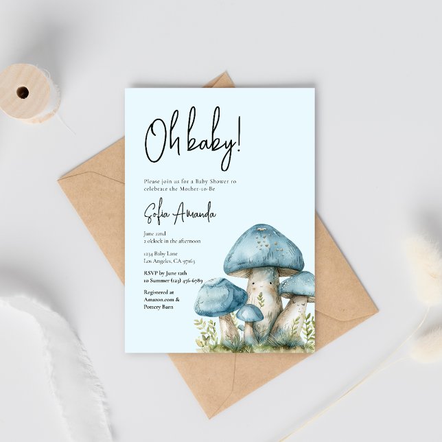 Blue Cute Mushroom Baby Shower Inbjudningar (Skapare uppladdad)