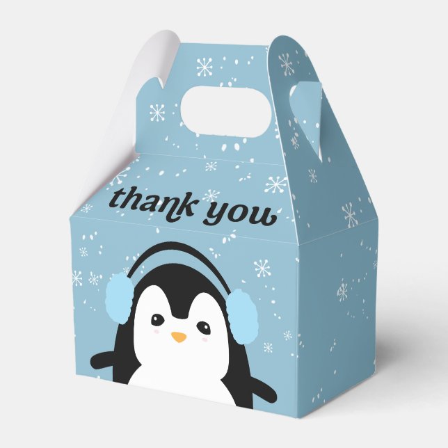 Blue Cute Penguin Winter Baby Shower Tack Presentaskar (Framsidan Sidan)