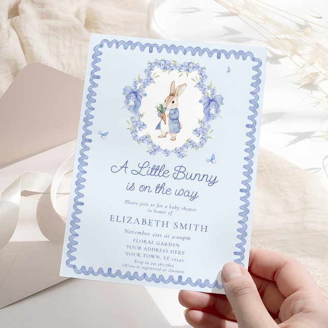 Blue Cute Peter Rabbit Baby Shower Inbjudningar (Skapare uppladdad)