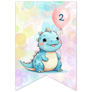 Blue Cute Rainbow Balloon dinosaurs Födelsedagsfes Vimplar
