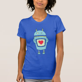 Blue Cute Robot with Heart Mörk Kids Långärmad T Shirt