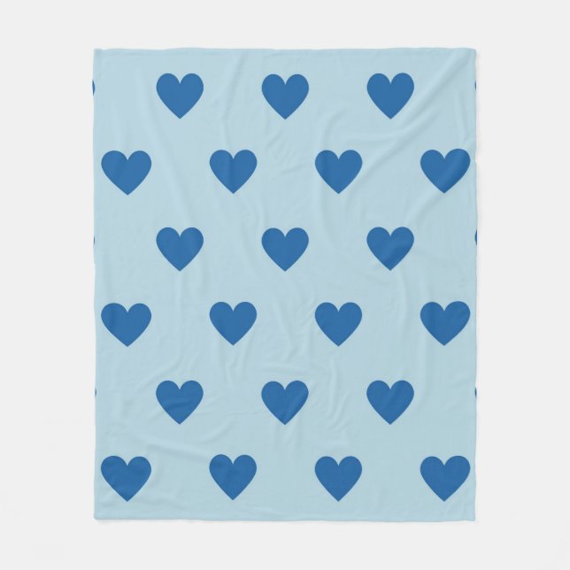 Blue Cute Simple Heart Mönster Fleecefilt (Framsidan)
