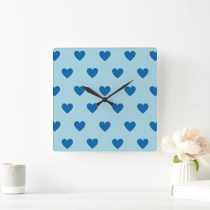 Blue Cute Simple Heart Mönster Fyrkantig Klocka