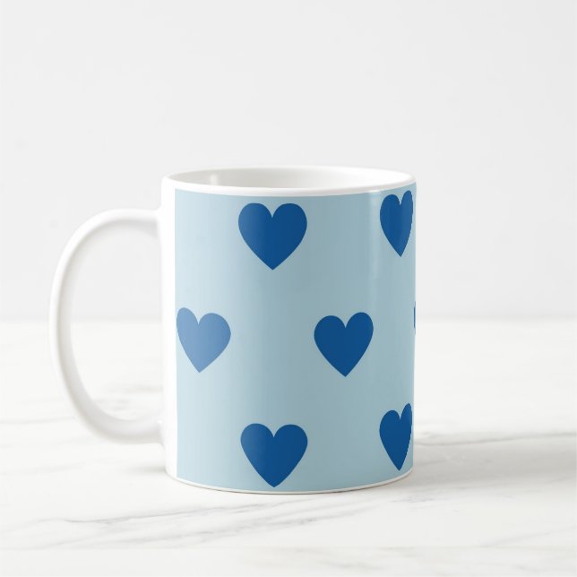 Blue Cute Simple Heart Mönster Kaffemugg (Vänster)