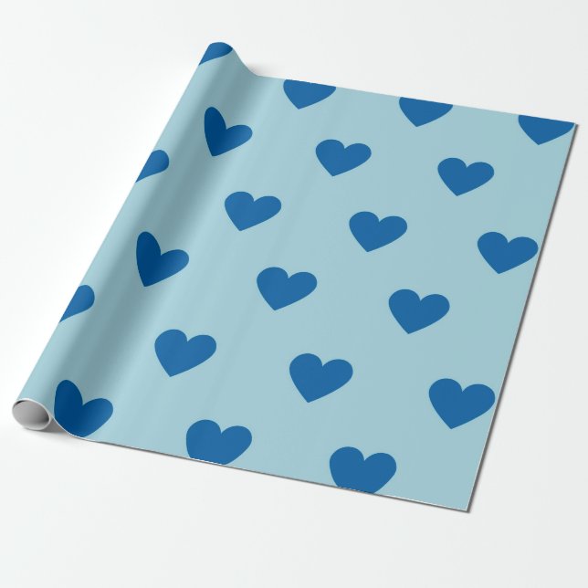 Blue Cute Simple Heart Mönster Presentpapper (Utrullad)