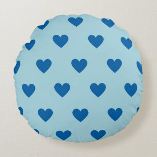 Blue Cute Simple Heart Mönster Rund Kudde