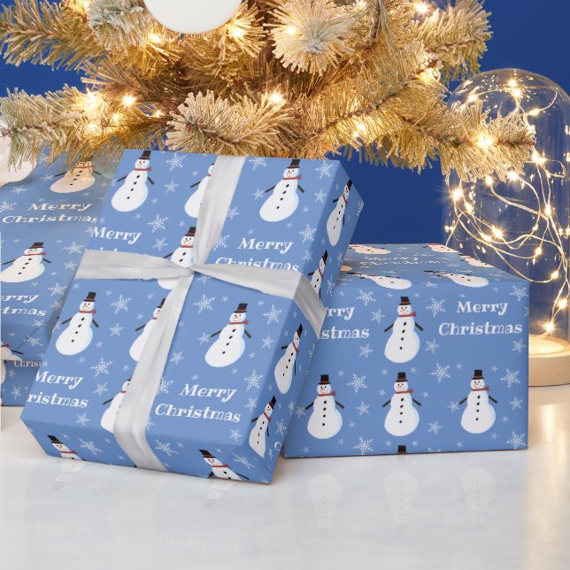 Blue Cute Snögubbe Snowflake God jul Presentpapper (Helgdagar)