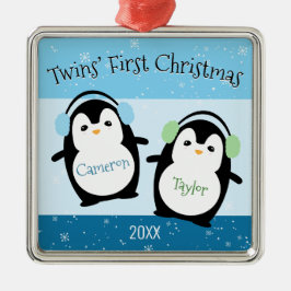 Blue Cute Twillingars First jul Penguins Julgransprydnad Metall