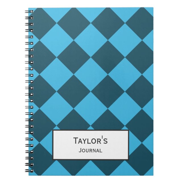 Blue Cyan Diamond Geometric Mönster Anpassningsbar Anteckningsbok Med Spiral (Framsidan)
