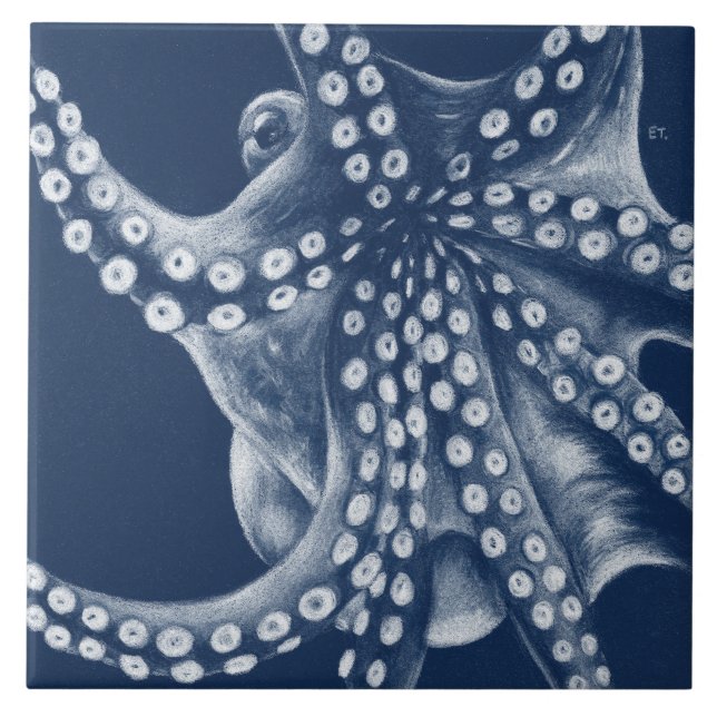 Blue Cyan Octopus Art Kakelplatta (Framsidan)