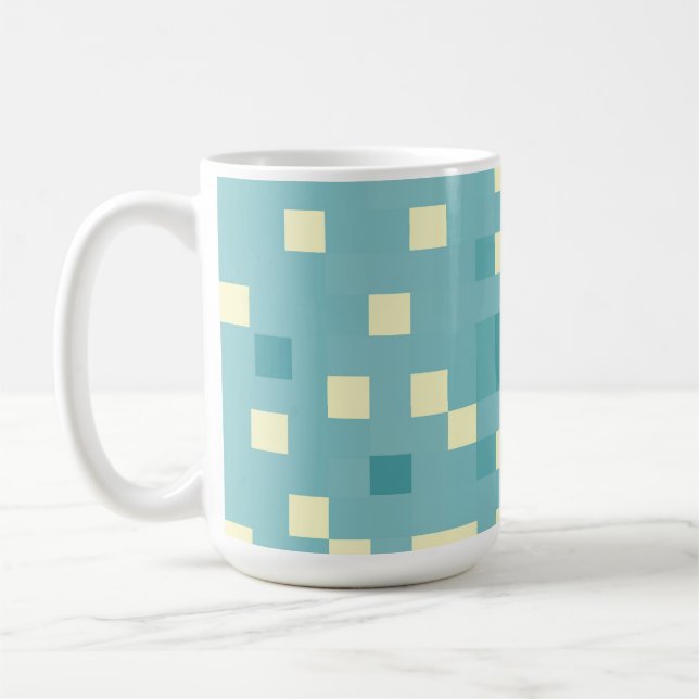 Blue & Cyan Pixel Mönster Kaffemugg (Vänster)