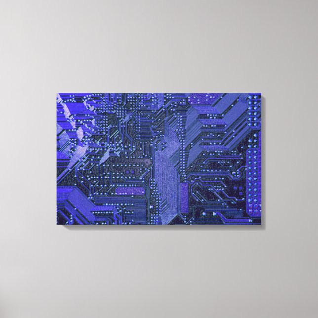 Blue Cyber Circuit Board Tech Art Electronics Canvastryck (Framsida)