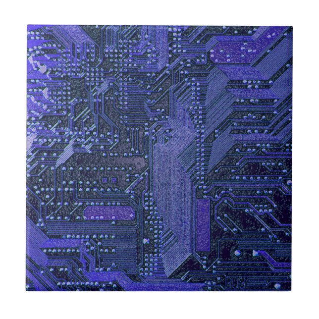 Blue Cyber Circuit Board Tech Art Electronics Kakelplatta (Framsidan)