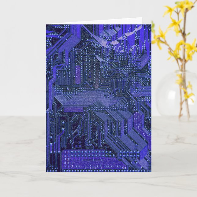 Blue Cyber Circuit Board Tech Art Electronics Kort (Gul blomma)