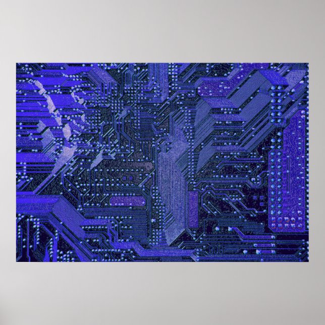 Blue Cyber Circuit Board Tech Electronics Poster (Framsidan)