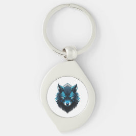 Blue Cyber Wolf Graphic Swirl Silverfärgad Nyckelring